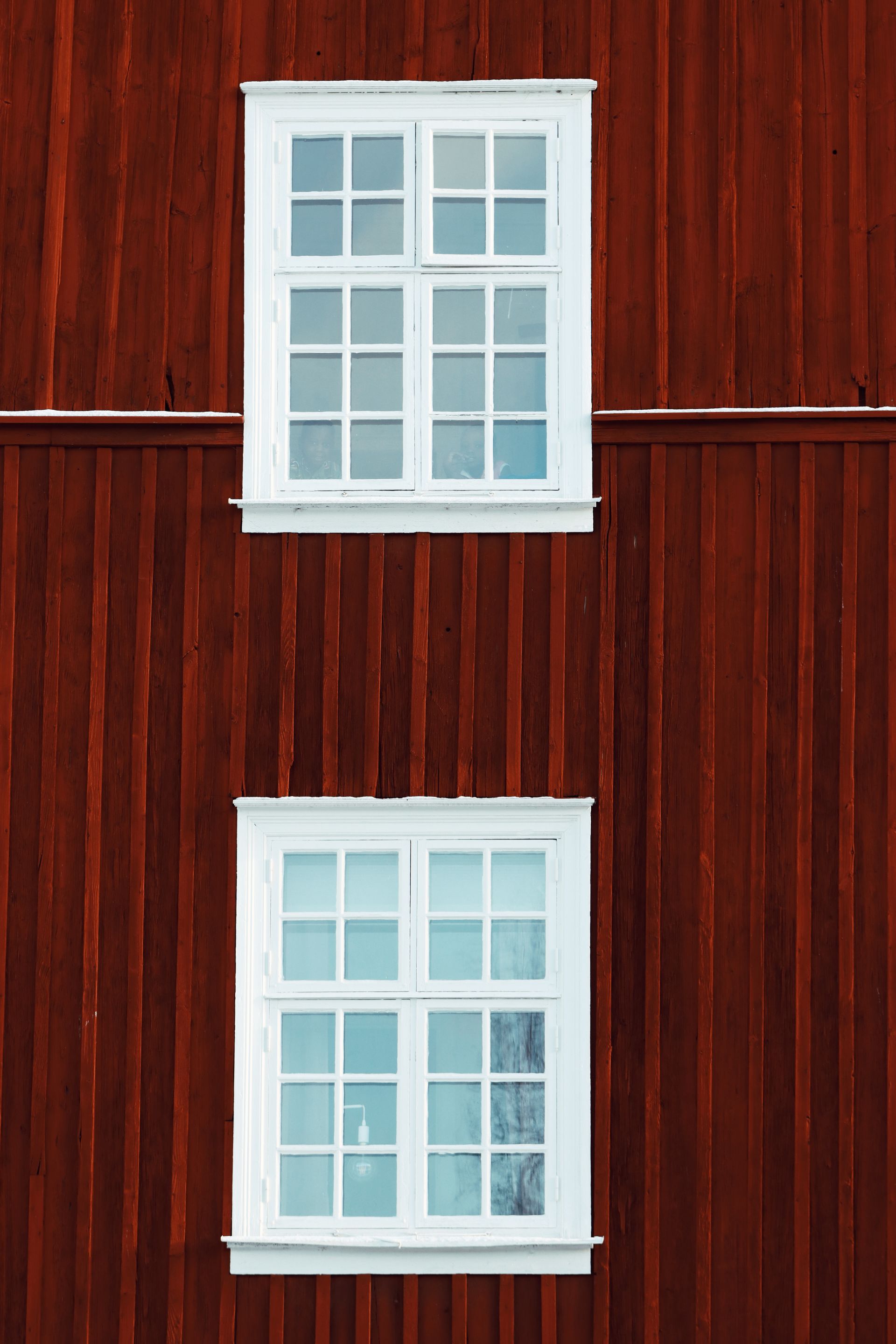 White-framed windows on a house